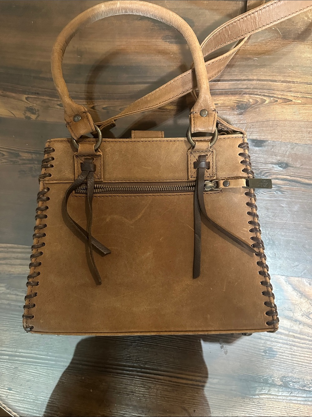 STS Brown Leather Satchel with Leopard Accent - Picture 5 of 7